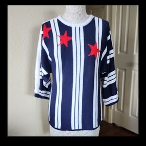 Vintage Horchow 100% Cotton Americana Preppy Sweater Classic Sophistication Sz M
